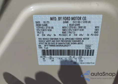 2025 Ford Maverick Lariat из США, поврежденный, VIN 3FTTW8S34SRA29277